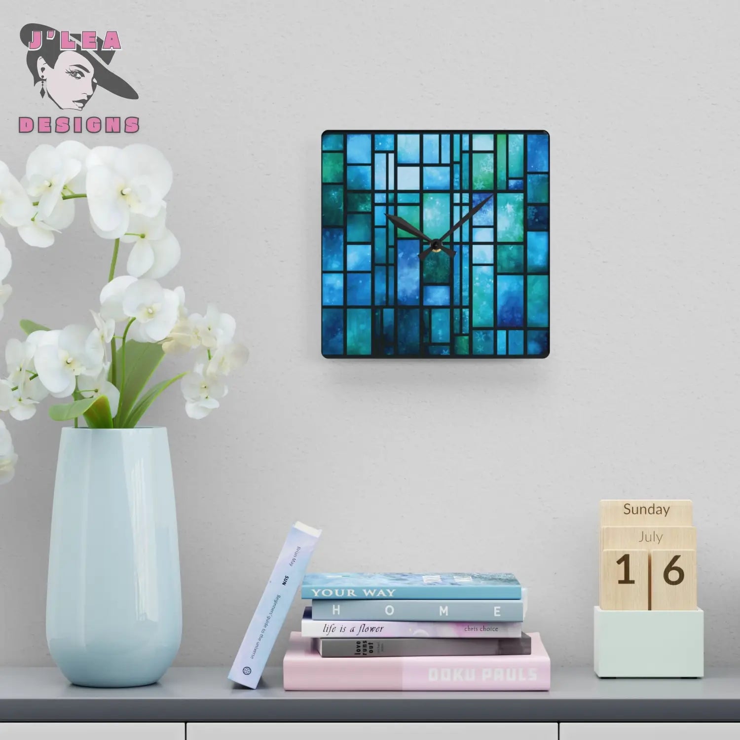 Winter Mosaic Timekeeper by J’Lea Designs - December’s Limited-Edition Abstract Wall Clock for Soulful Spaces - 10.75’’