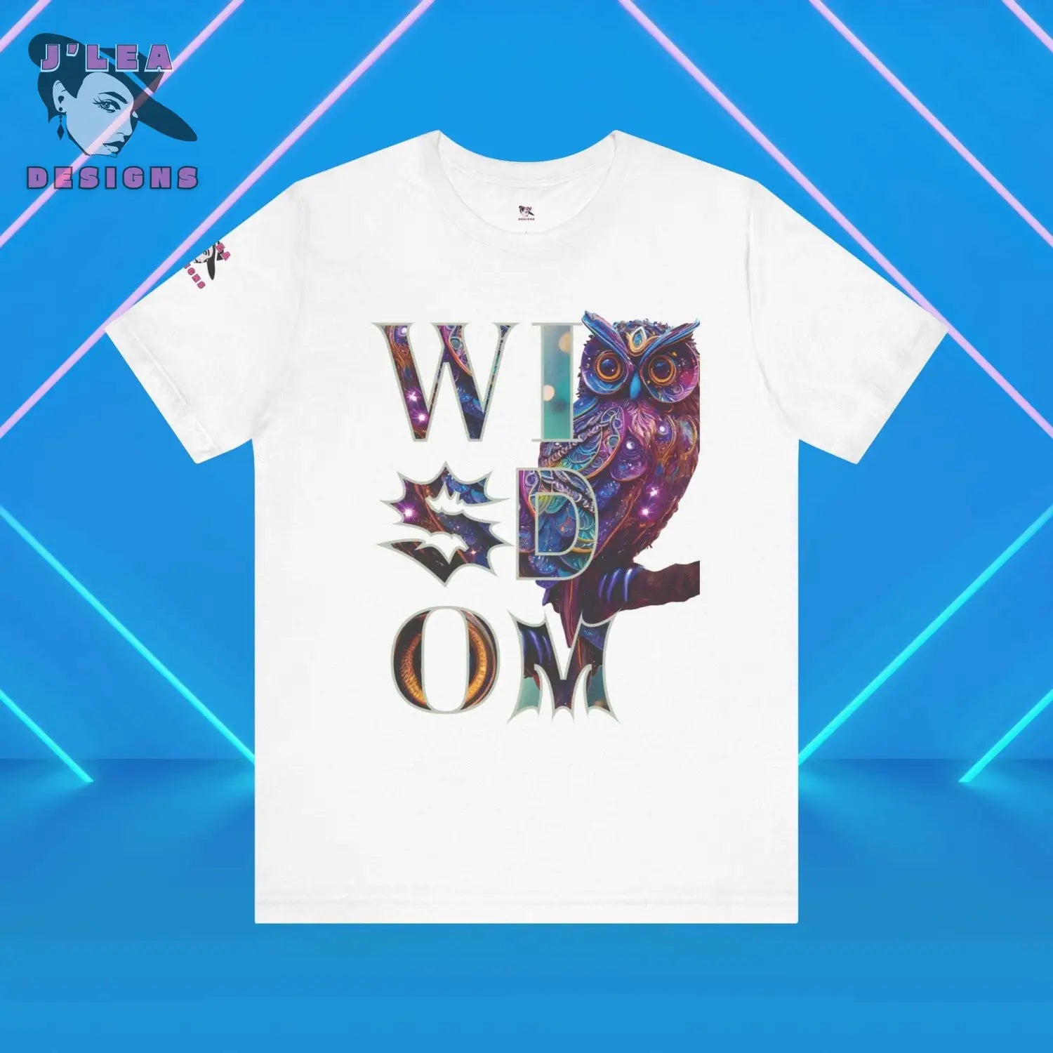 WISDOM | Adult Unisex Jersey Tee | Typography Design with AI-generated Owl | Statement Shirt - J'Lea Designs