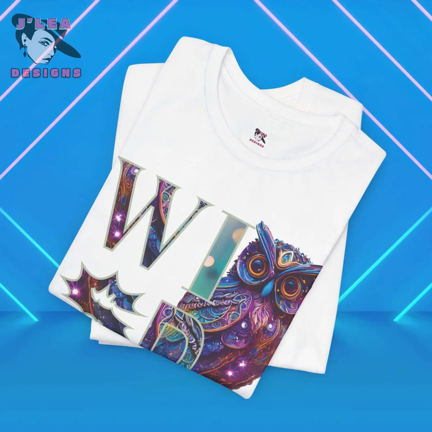 WISDOM | Adult Unisex Jersey Tee | Typography Design with AI-generated Owl | Statement Shirt - J'Lea Designs