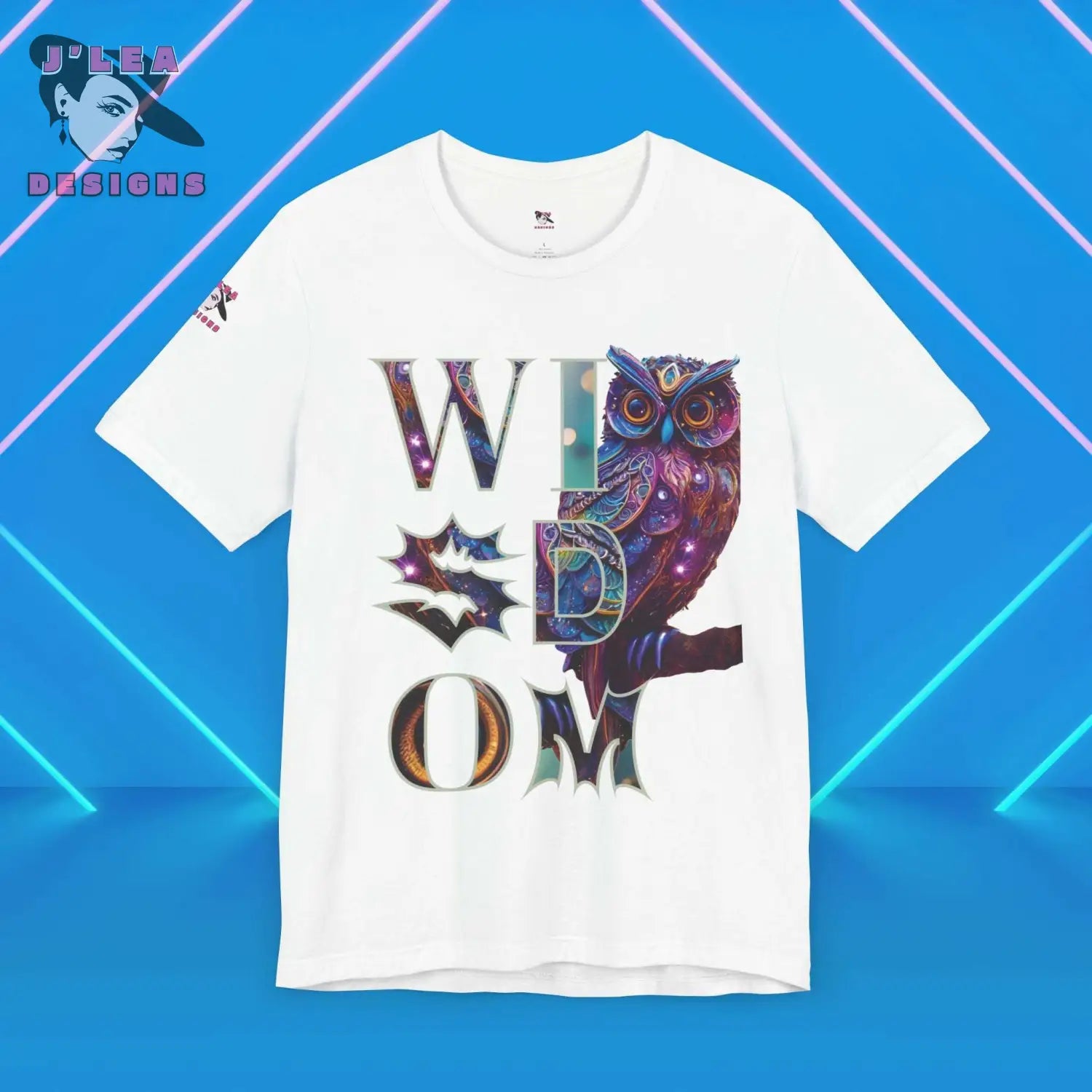 WISDOM | Adult Unisex Jersey Tee | Typography Design with AI-generated Owl | Statement Shirt - J'Lea Designs
