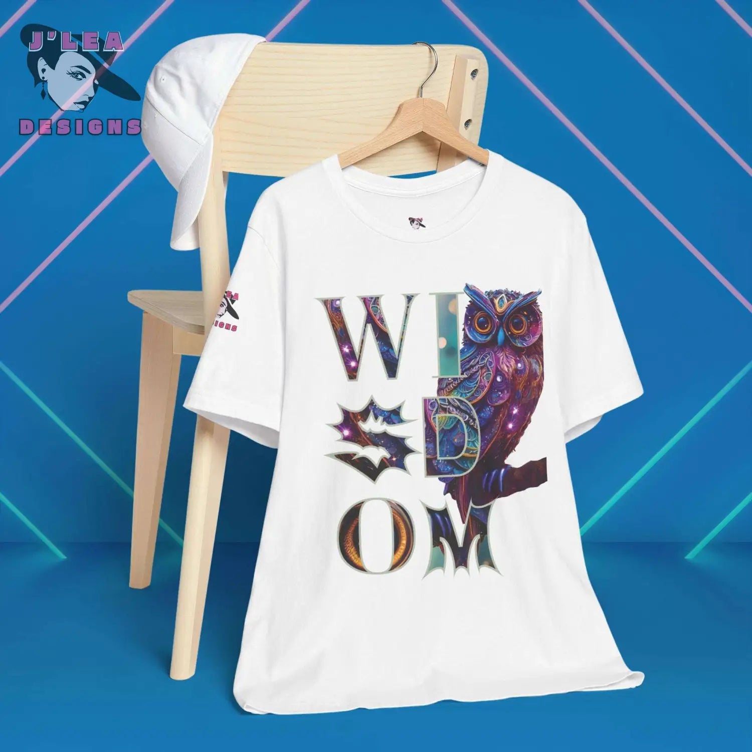 WISDOM | Adult Unisex Jersey Tee | Typography Design with AI-generated Owl | Statement Shirt - J'Lea Designs